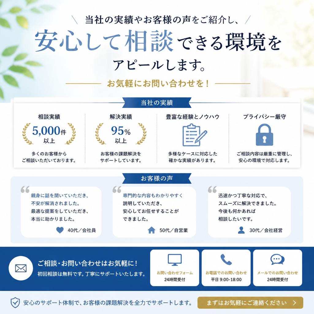 お客様の声と実績：信頼の証、ぜひ相談を