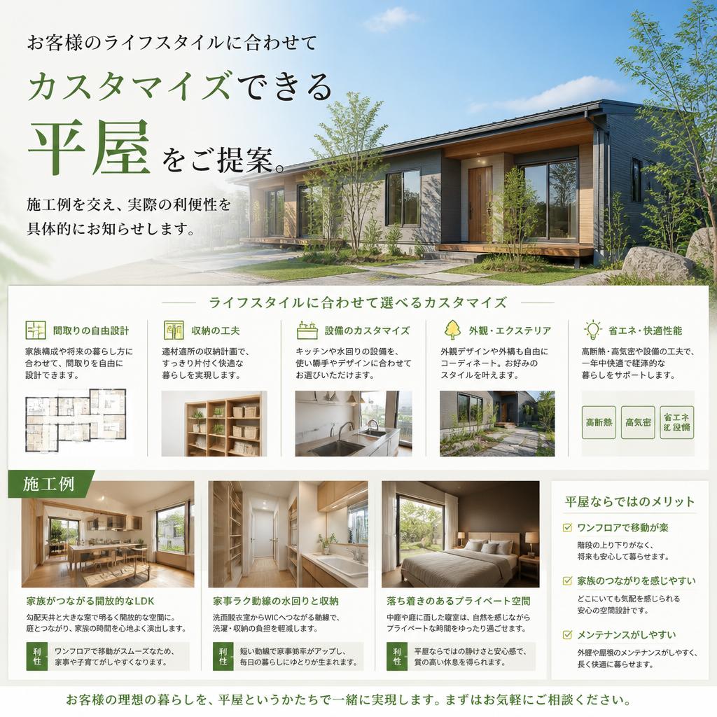 カスタマイズ可能な平屋住宅