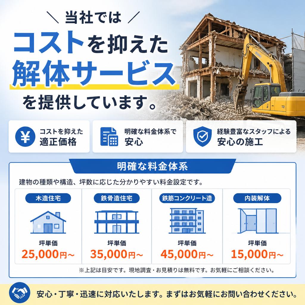 リーズナブルな解体サービスのご提案