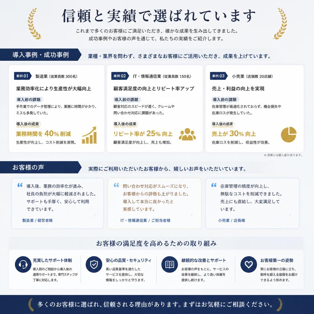 豊富な取引実績とお客様の声