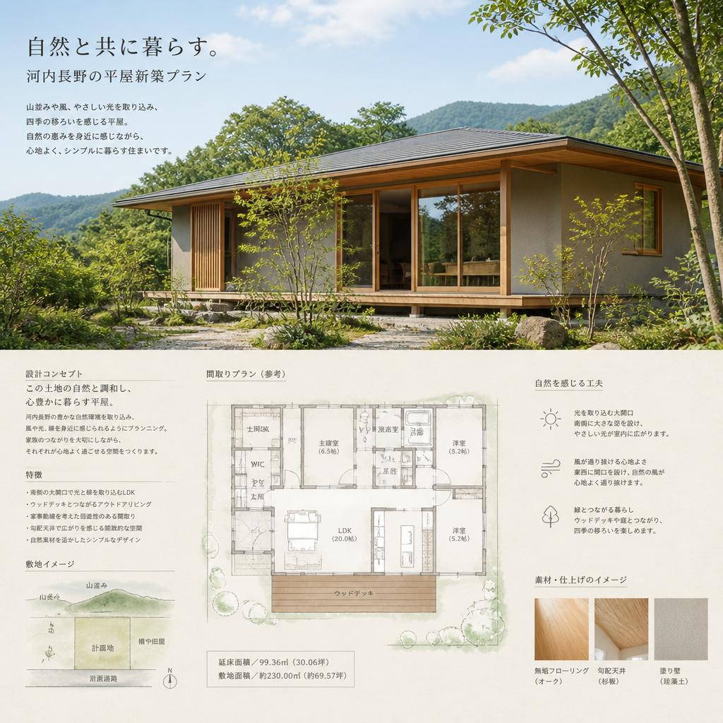 自然と共に暮らす。河内長野の平屋新築プラン